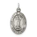 Pray For Us Our Lady of Guadalupe Oval Charm Pendant in Real 925 Sterling Silver