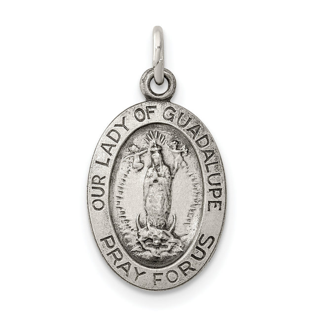 Pray For Us Our Lady of Guadalupe Oval Charm Pendant in Real 925 Sterling Silver