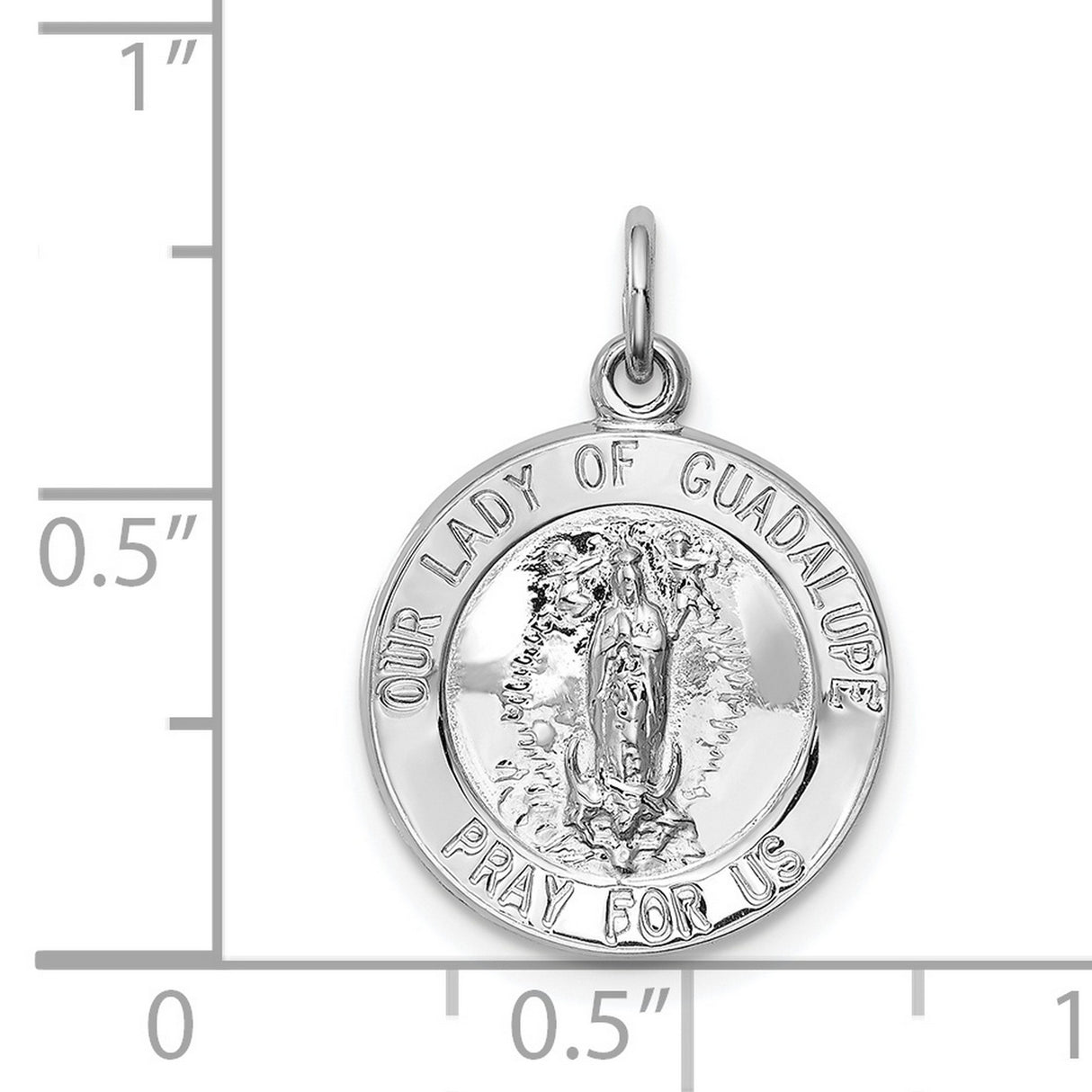Round Our Lady of Guadalupe Pray For Us Charm Pendant in Real 925 Sterling Silver