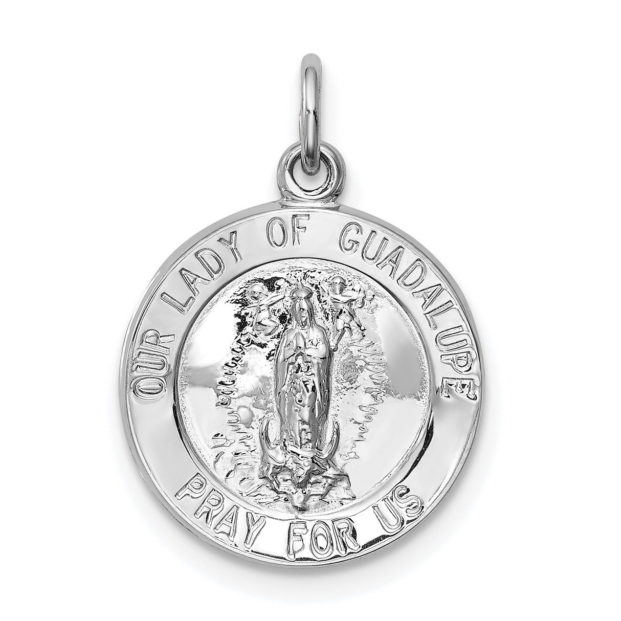 Round Our Lady of Guadalupe Pray For Us Charm Pendant in Real 925 Sterling Silver