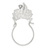 #1 Grandmother Words And Heart On Holder Charm Pendant in Real 925 Sterling Silver