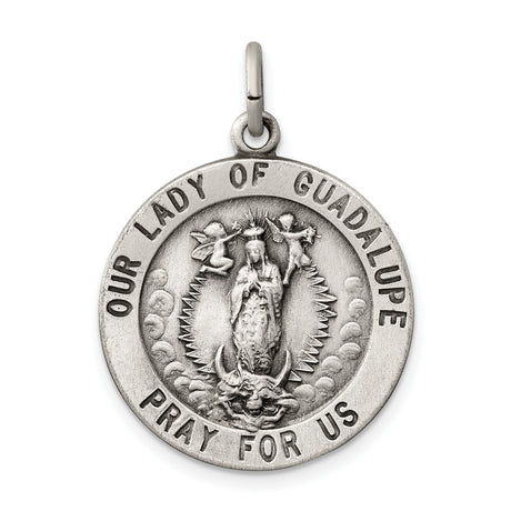 Sterling Silver Our Lady of Guadalupe Pendant with Virgin Mary and Angels