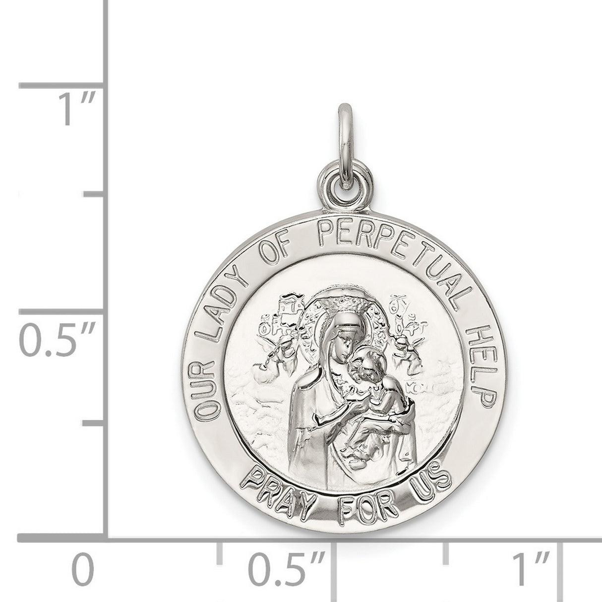 Sterling Silver Medal Pendant Featuring Our Lady of Perpetual Help and Pray for Us Inscription