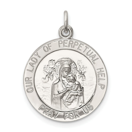 Sterling Silver Medal Pendant Featuring Our Lady of Perpetual Help and Pray for Us Inscription