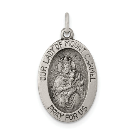 Sterling Silver Our Lady of Mount Carmel Medal Pendant, Catholic Devotional Jewelry for Women
