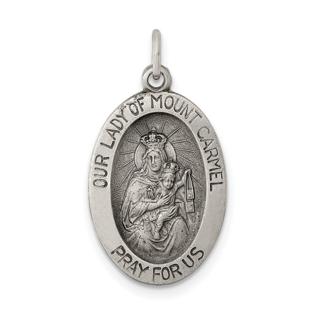 Sterling Silver Our Lady of Mount Carmel Medal Pendant, Catholic Devotional Jewelry for Women
