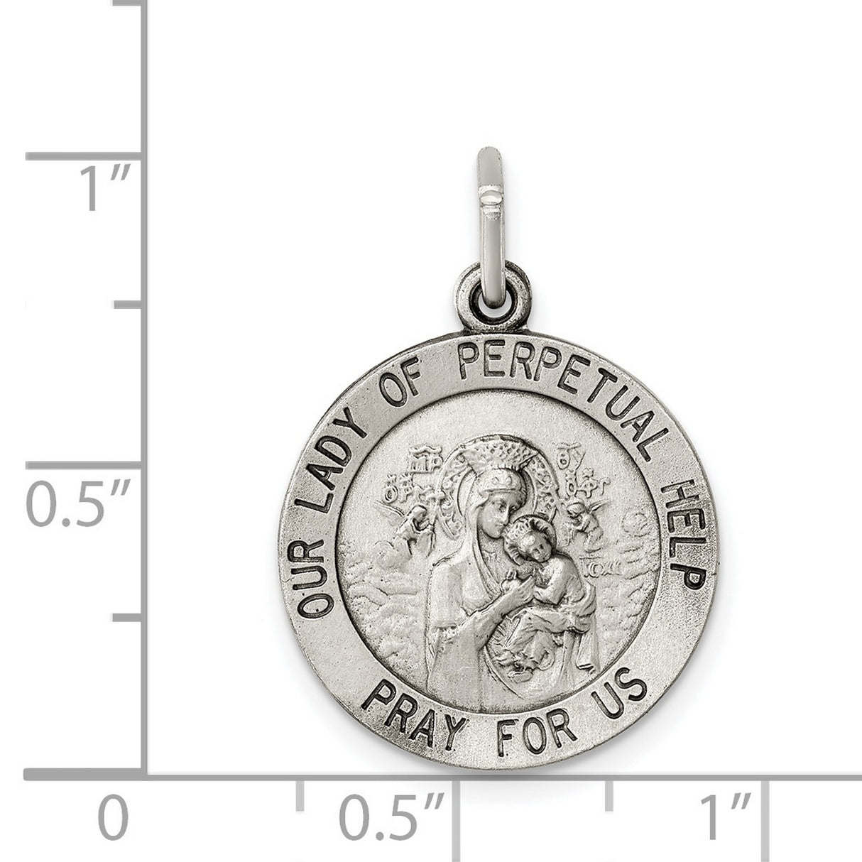 Sterling Silver Virgin Mary Pendant, Our Lady of Perpetual Help Medal with Pray for Us Inscription
