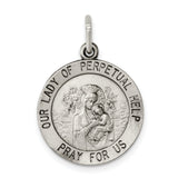 Sterling Silver Virgin Mary Pendant, Our Lady of Perpetual Help Medal with Pray for Us Inscription