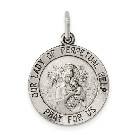 Sterling Silver Virgin Mary Pendant, Our Lady of Perpetual Help Medal with Pray for Us Inscription