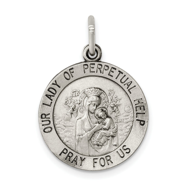 Sterling Silver Virgin Mary Pendant, Our Lady of Perpetual Help Medal with Pray for Us Inscription