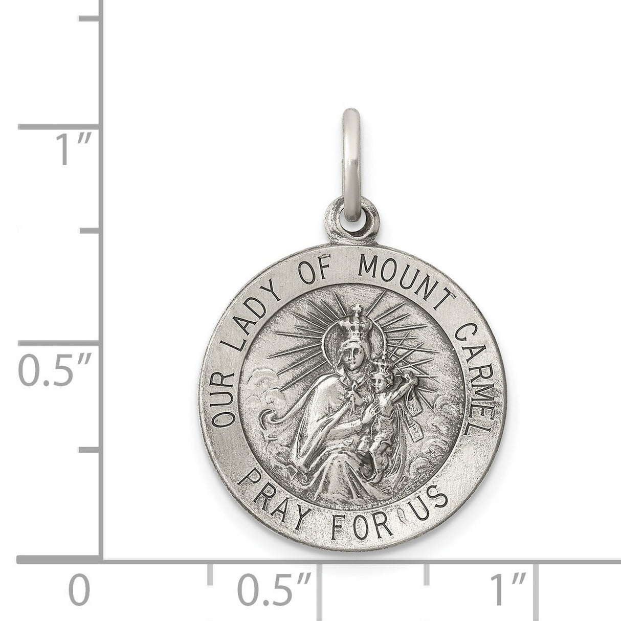 Sterling Silver Our Lady of Mount Carmel Pendant, Pray for Us Medal with Halos, Catholic Jewelry