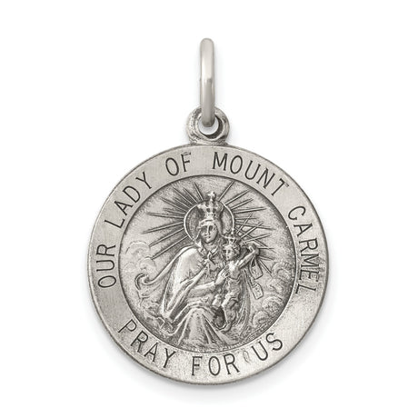Sterling Silver Our Lady of Mount Carmel Pendant, Pray for Us Medal with Halos, Catholic Jewelry