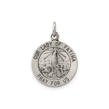 Sterling Silver Medal Pendant, Our Lady of Fatima with Rays and Prayer Text, Catholic Religious Charm