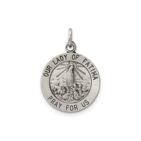 Sterling Silver Medal Pendant, Our Lady of Fatima with Rays and Prayer Text, Catholic Religious Charm