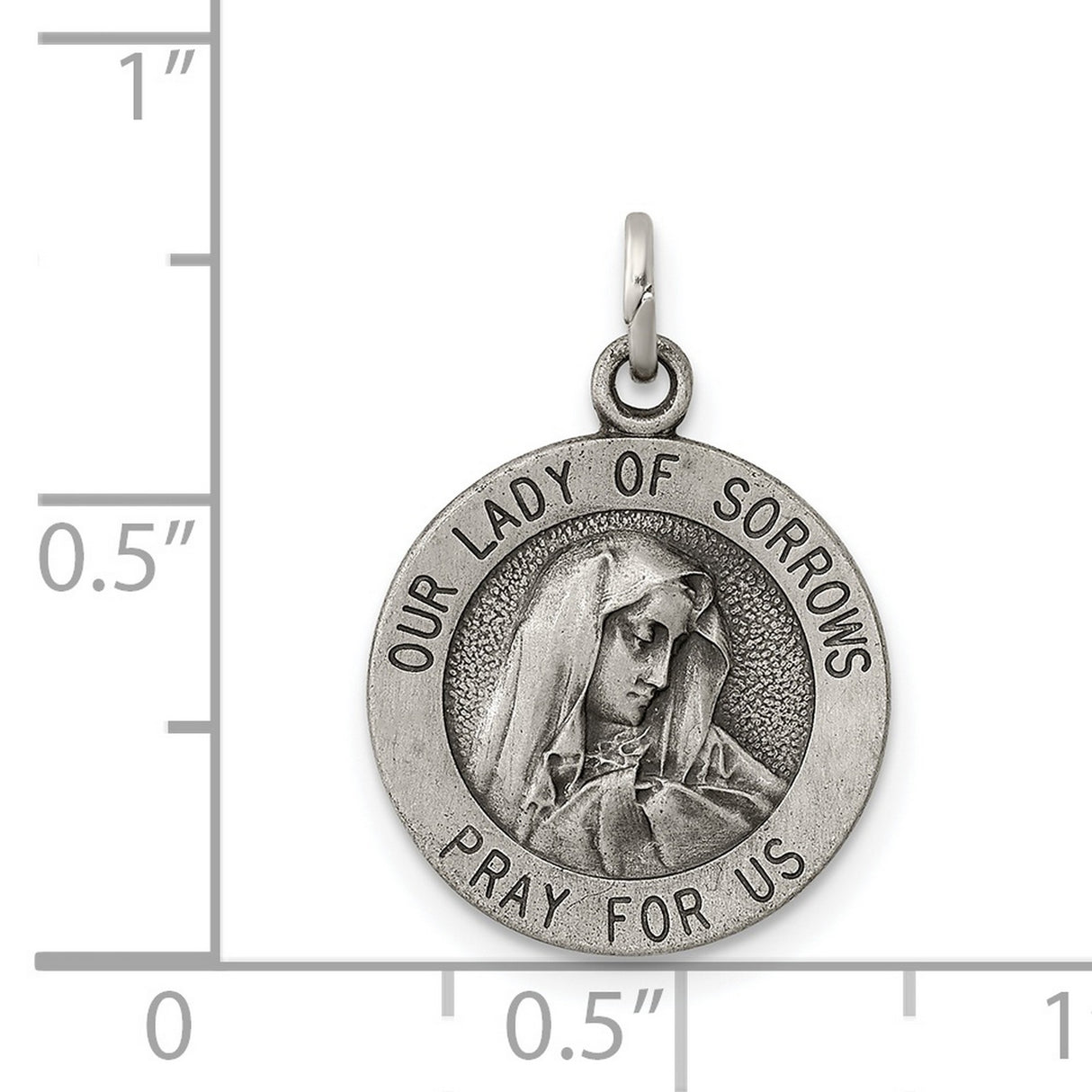 Sterling Silver Our Lady of Sorrows Pendant with Virgin Mary Profile Catholic Medal for Women