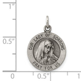 Sterling Silver Our Lady of Sorrows Pendant with Virgin Mary Profile Catholic Medal for Women