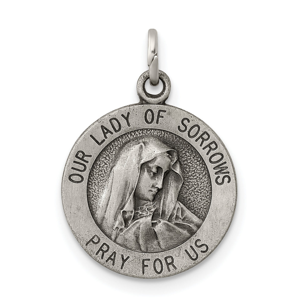 Sterling Silver Our Lady of Sorrows Pendant with Virgin Mary Profile Catholic Medal for Women