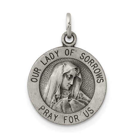 Sterling Silver Our Lady of Sorrows Pendant with Virgin Mary Profile Catholic Medal for Women