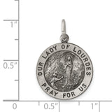 Sterling Silver Our Lady of Lourdes Pendant, Catholic Medal with Pray for Us Inscription