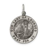 Sterling Silver Our Lady of Lourdes Pendant, Catholic Medal with Pray for Us Inscription