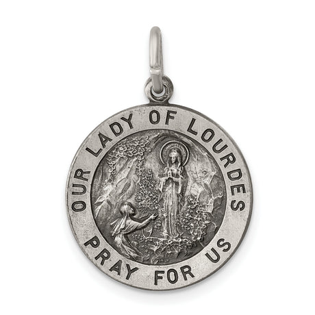 Sterling Silver Our Lady of Lourdes Pendant, Catholic Medal with Pray for Us Inscription