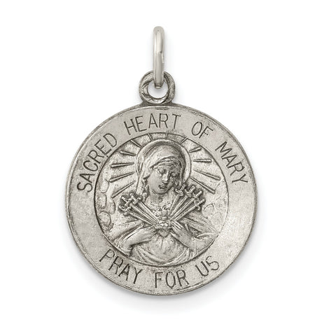 Sterling Silver Sacred Heart of Mary Pendant with Virgin Mary and Pierced Heart