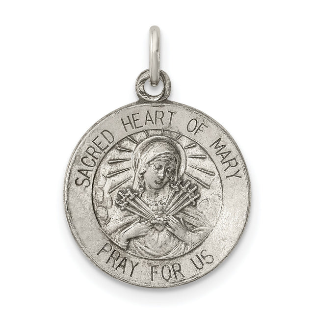 Sterling Silver Sacred Heart of Mary Pendant with Virgin Mary and Pierced Heart
