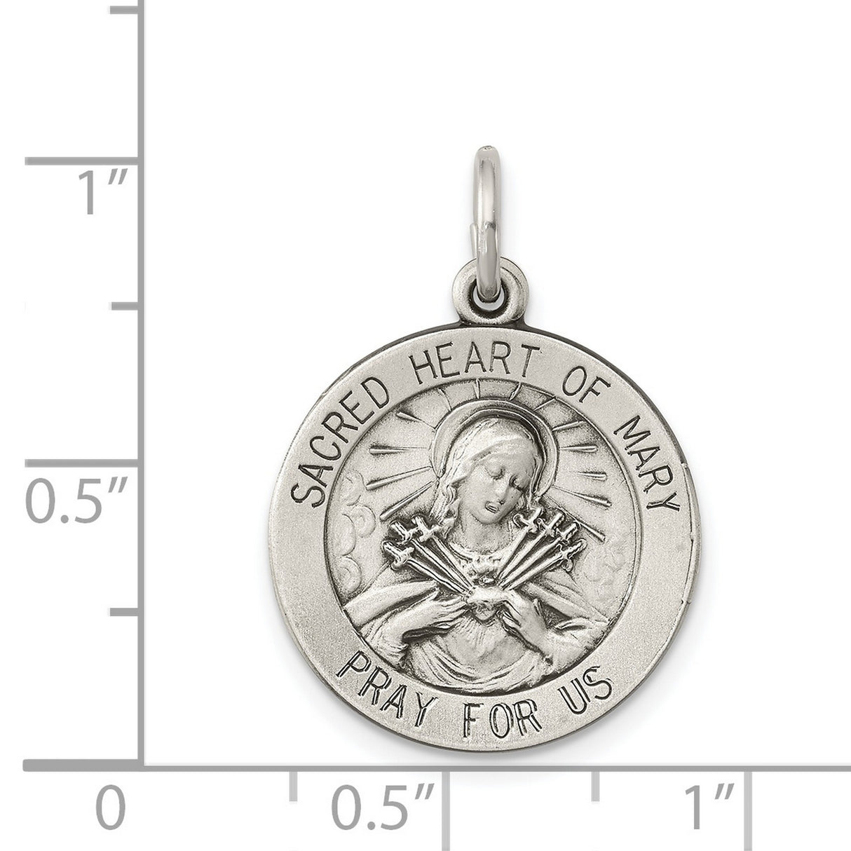 Sterling Silver Sacred Heart of Mary Pendant with Virgin Mary and Seven Swords
