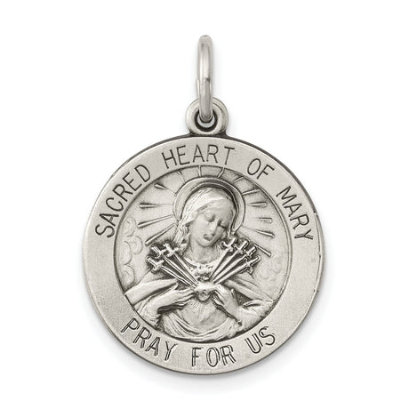 Sterling Silver Sacred Heart of Mary Pendant with Virgin Mary and Seven Swords