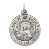Sterling Silver Our Lady Assumption Pendant with Prayer Inscription , Catholic Religious Medal