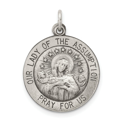 Sterling Silver Our Lady Assumption Pendant with Prayer Inscription , Catholic Religious Medal