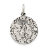 Sterling Silver Virgin Mary Pendant with O Mary Conceived Inscription, Miraculous Medal Design