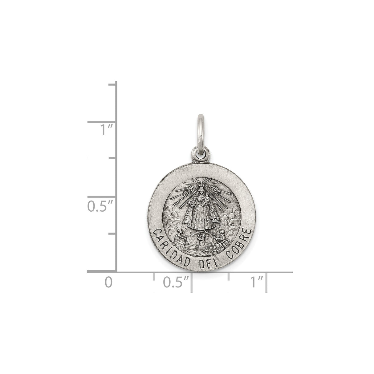 Sterling Silver Caridad del Cobre Medal Pendant, Virgin Mary and Three Men in Boat, Catholic Jewelry