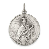 Sterling Silver Catholic Pendant with Crowned Virgin Mary and Jesus, Radiant Halos