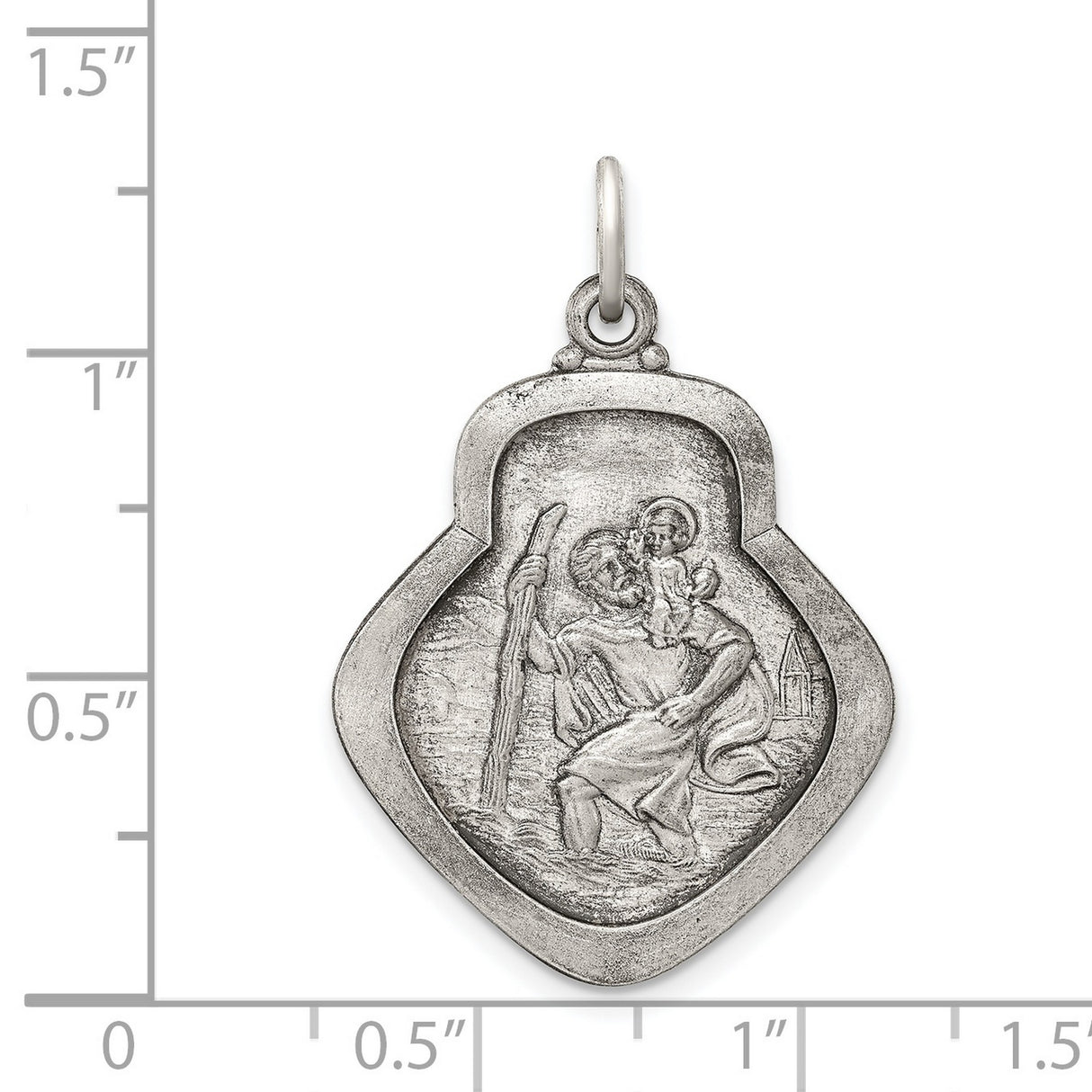 Antiqued Saint Christopher Oblong Charm Pendant in Real 925 Sterling Silver