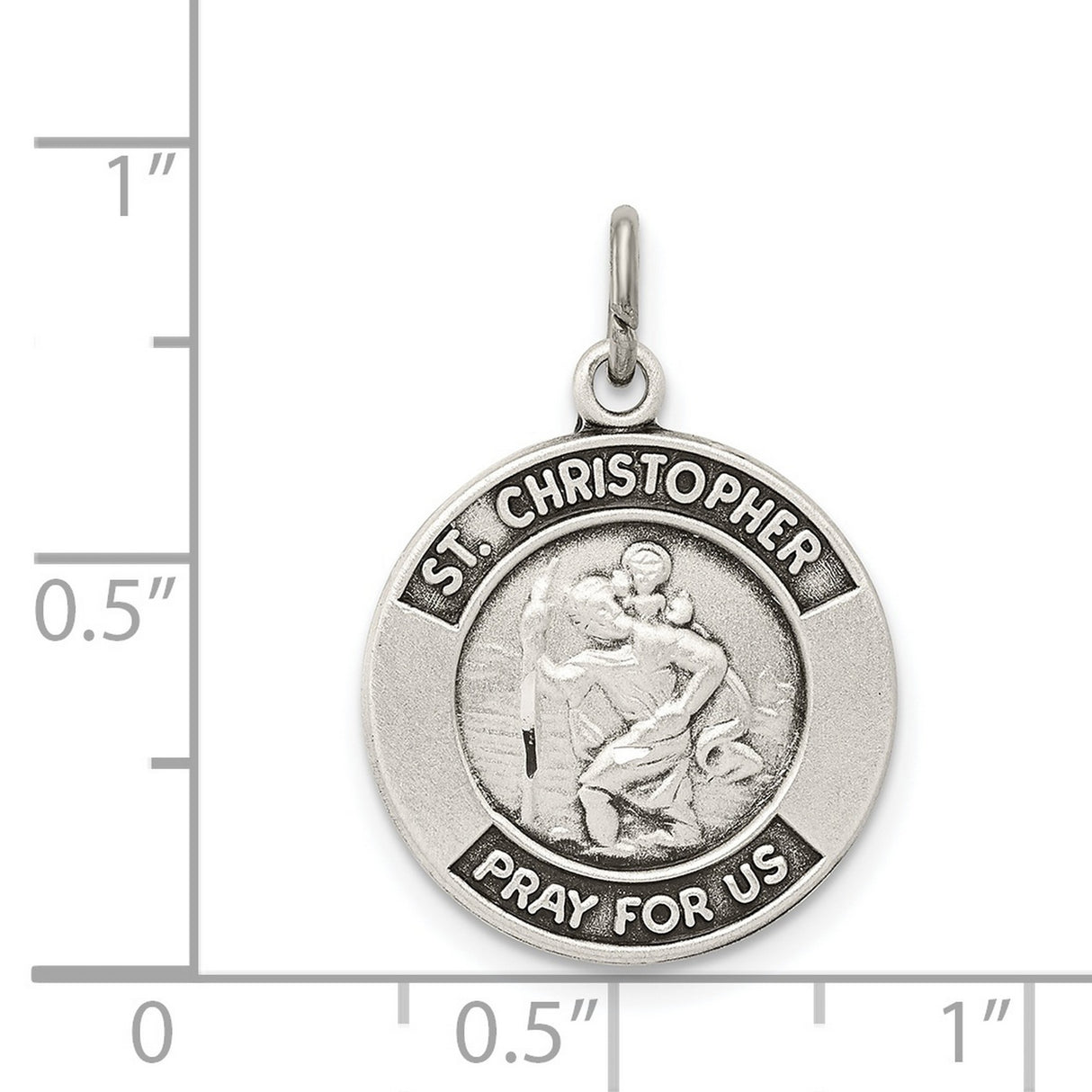Oxidized Saint Christopher Pray For Us Words Charm Pendant in Real 925 Sterling Silver