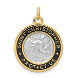 Black Saint Christopher Protect Us Words Charm Pendant in Real 925 Sterling Silver