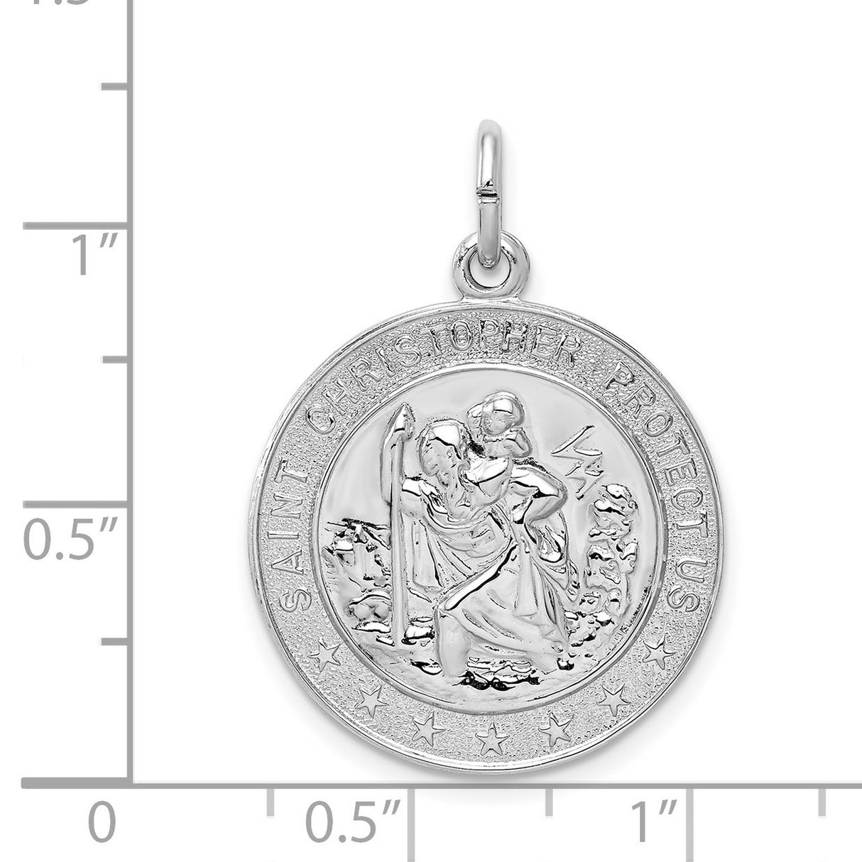 Round Seven Star Saint Christopher Protect Us Words Charm Pendant in Real 925 Sterling Silver