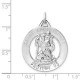 Round Open Saint Christopher Protect Us Words Charm Pendant in Real 925 Sterling Silver