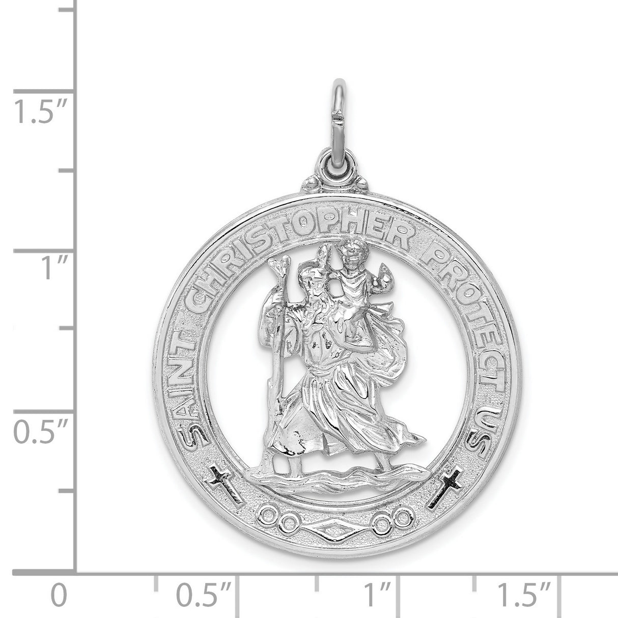 Saint Christopher Protect Us Words And Crosses Charm Pendant in Real 925 Sterling Silver