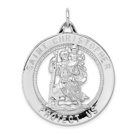 Saint Christopher Protect Us Words Charm Pendant in Real 925 Sterling Silver