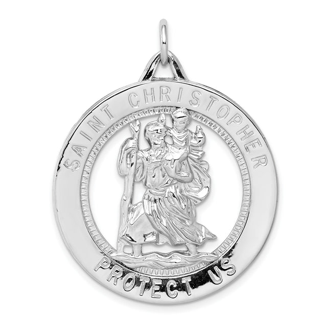 Saint Christopher Protect Us Words Charm Pendant in Real 925 Sterling Silver