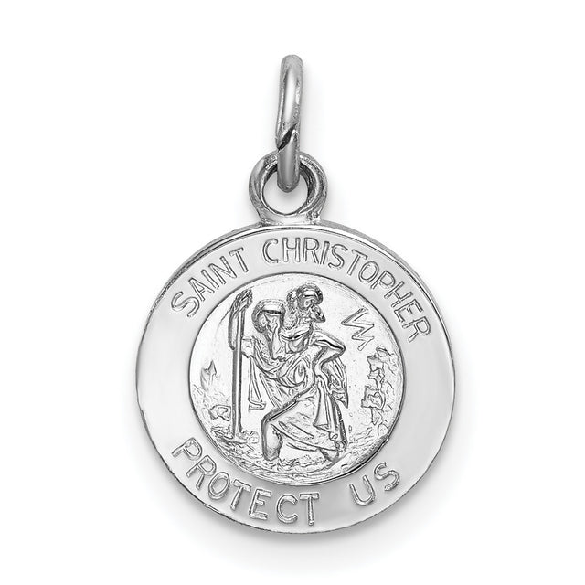 Solid Round Saint Christopher Protect Us Words Charm Pendant in Real 925 Sterling Silver