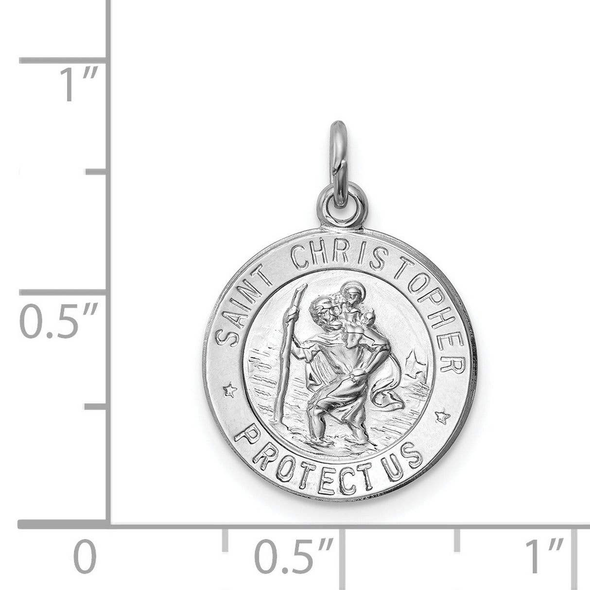 Solid Saint Christopher Protect Us Words Round Charm Pendant in Real 925 Sterling Silver