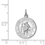 Solid Saint Christopher Protect Us Words Round Charm Pendant in Real 925 Sterling Silver