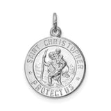 Solid Saint Christopher Protect Us Words Round Charm Pendant in Real 925 Sterling Silver