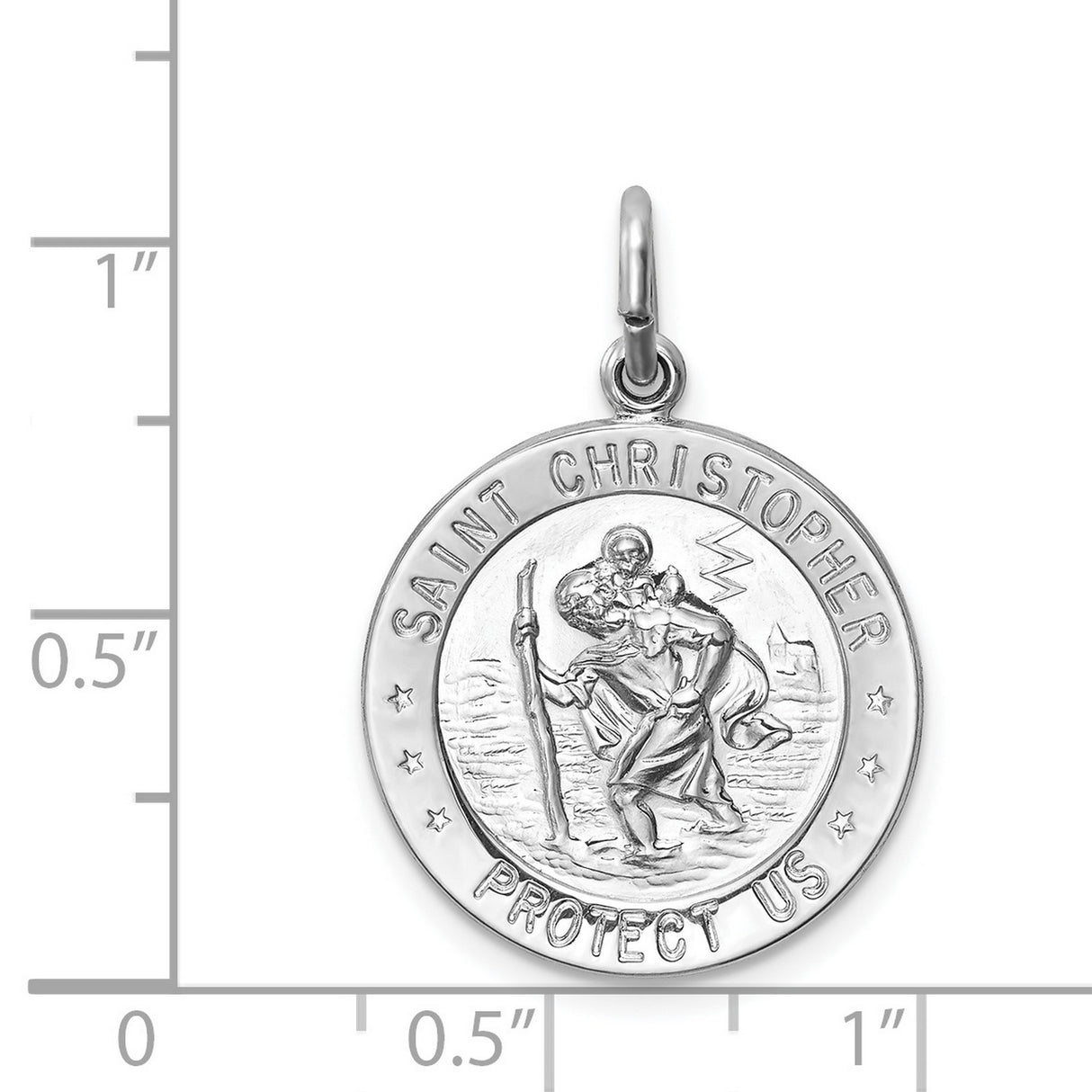 Round Saint Christopher Protect Us Words Charm Pendant in Real 925 Sterling Silver