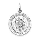 Round Saint Christopher Protect Us Words Charm Pendant in Real 925 Sterling Silver