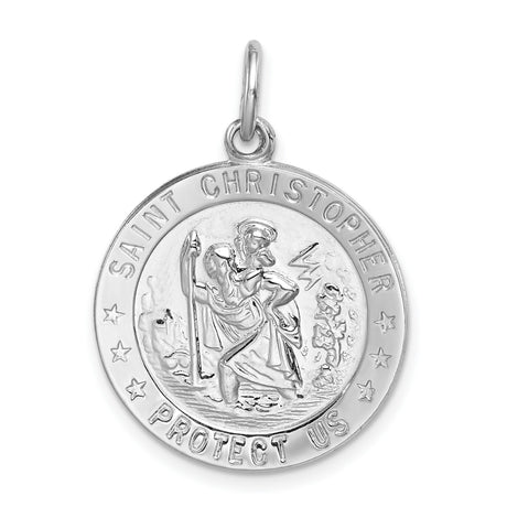 Round Six Star Saint Christopher Protect Us Words Charm Pendant in Real 925 Sterling Silver