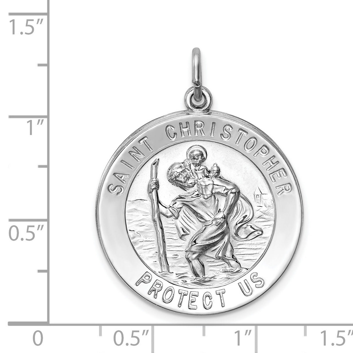 Saint Christopher Protect Us Words Round Charm Pendant in Real 925 Sterling Silver